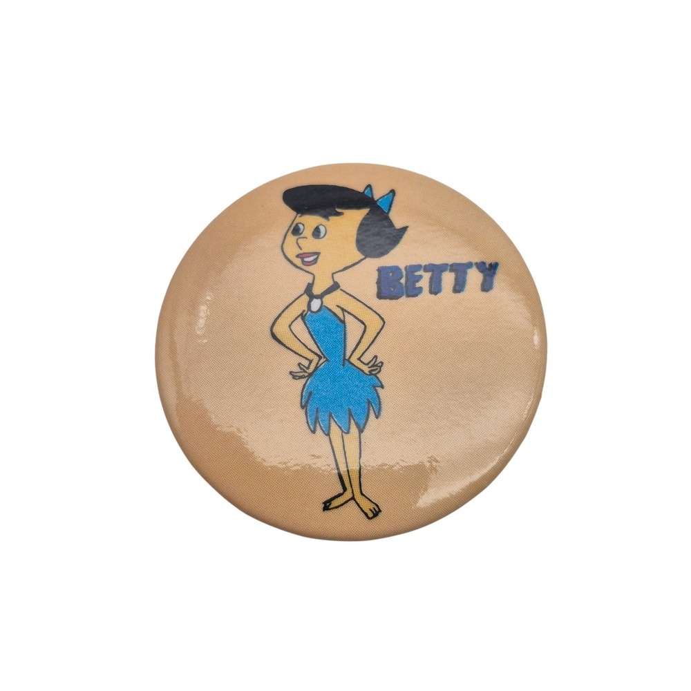 Betty Rubble Flintstones Round Pinback Button Up Pin 1985 Hanna Barbera Vintage
